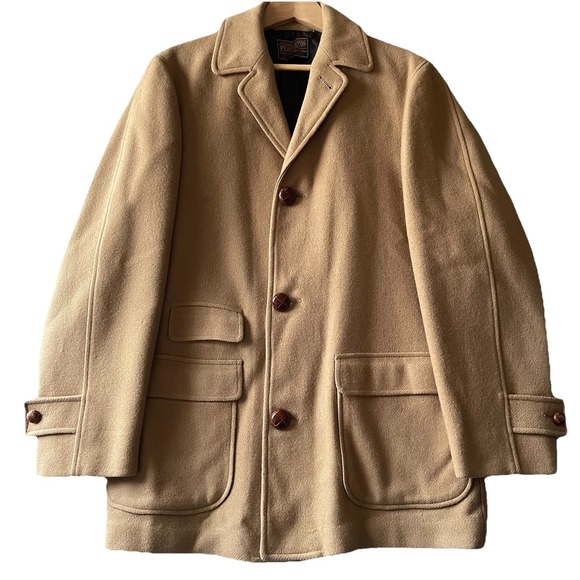 Vintage Pendleton Woolen Mills Wool Coat‎ Jacket Mens Size 43 Tan Office READ